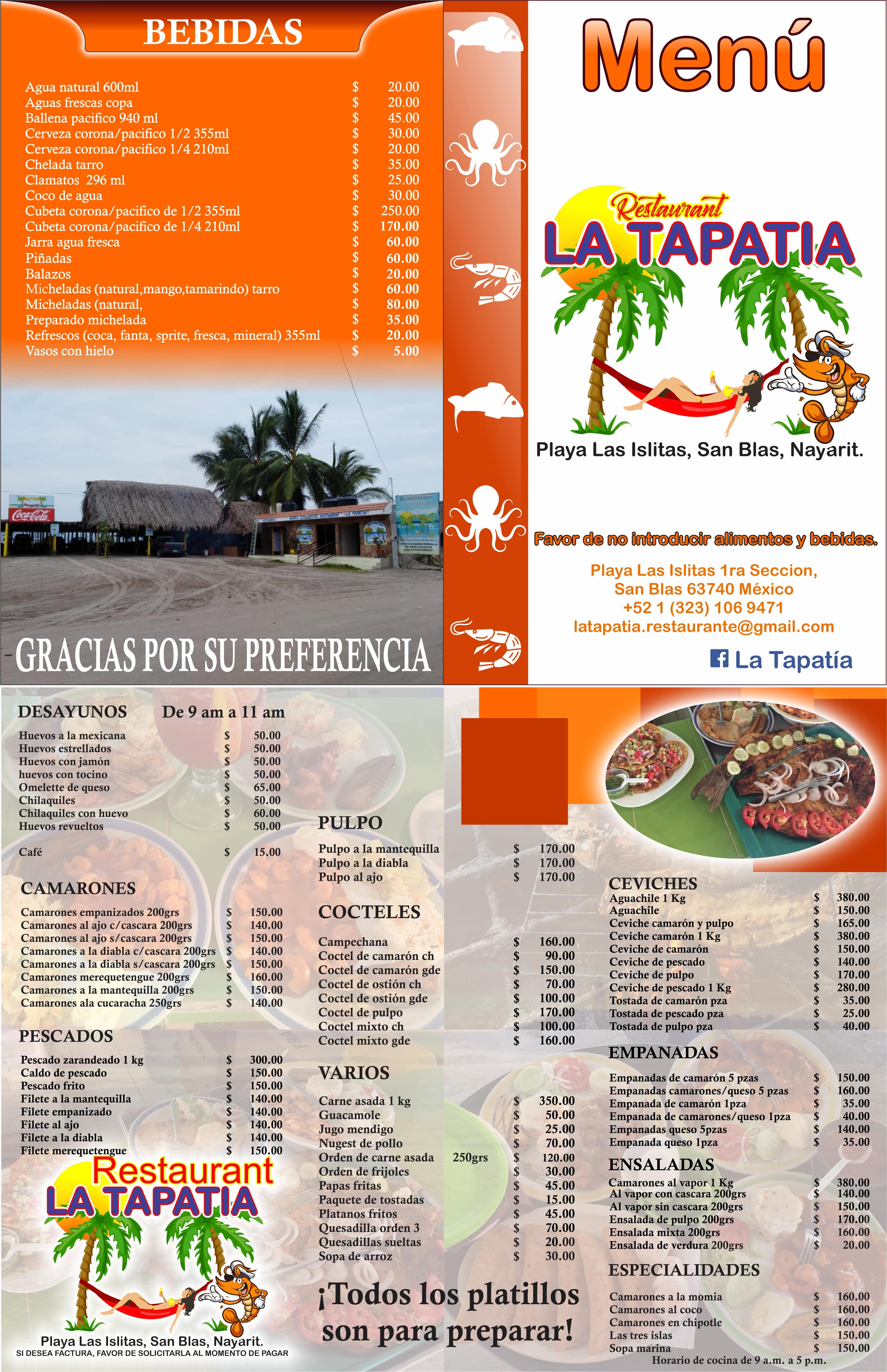 Carta de RESTAURANTE LA TAPATIA — página 1